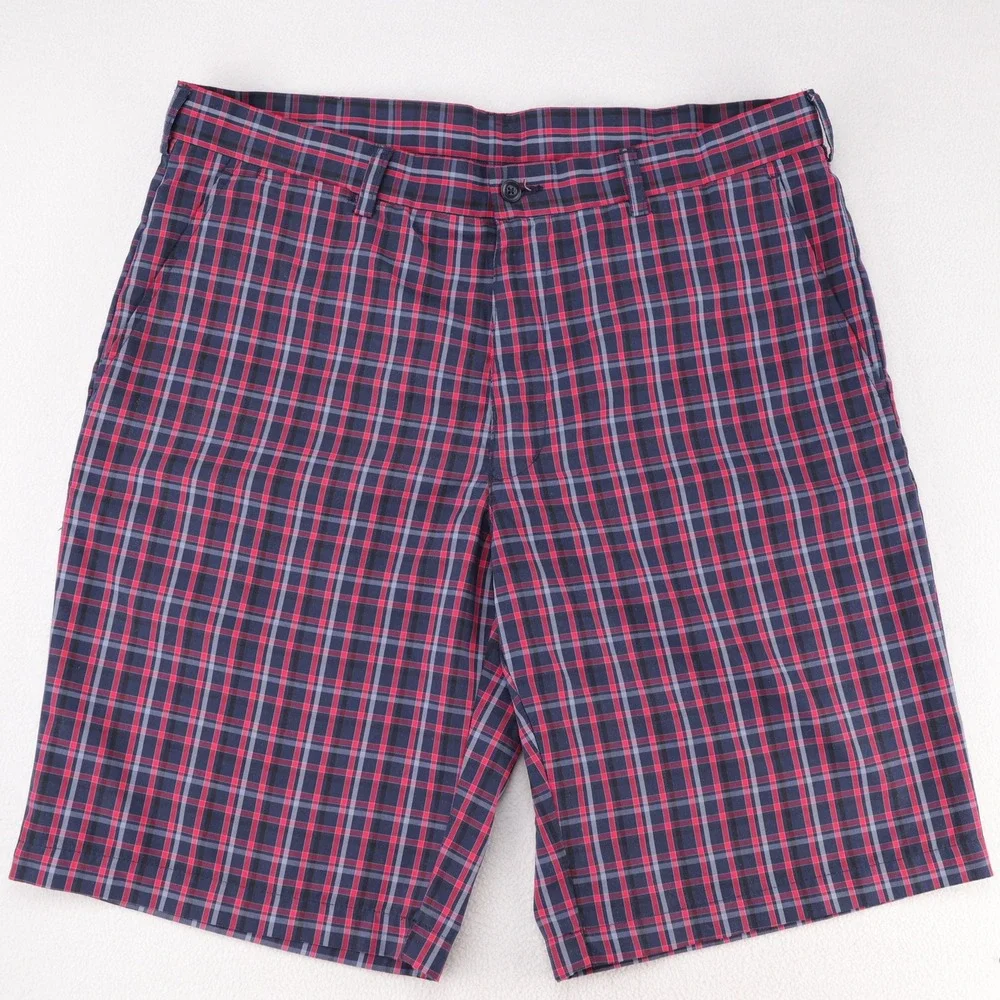 PGA Tour‎ Mens Plaid Golf Shorts Red Navy Blue Tartan 36 Polyester Performance